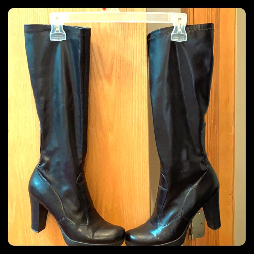 Tall Black 4”-heel boots